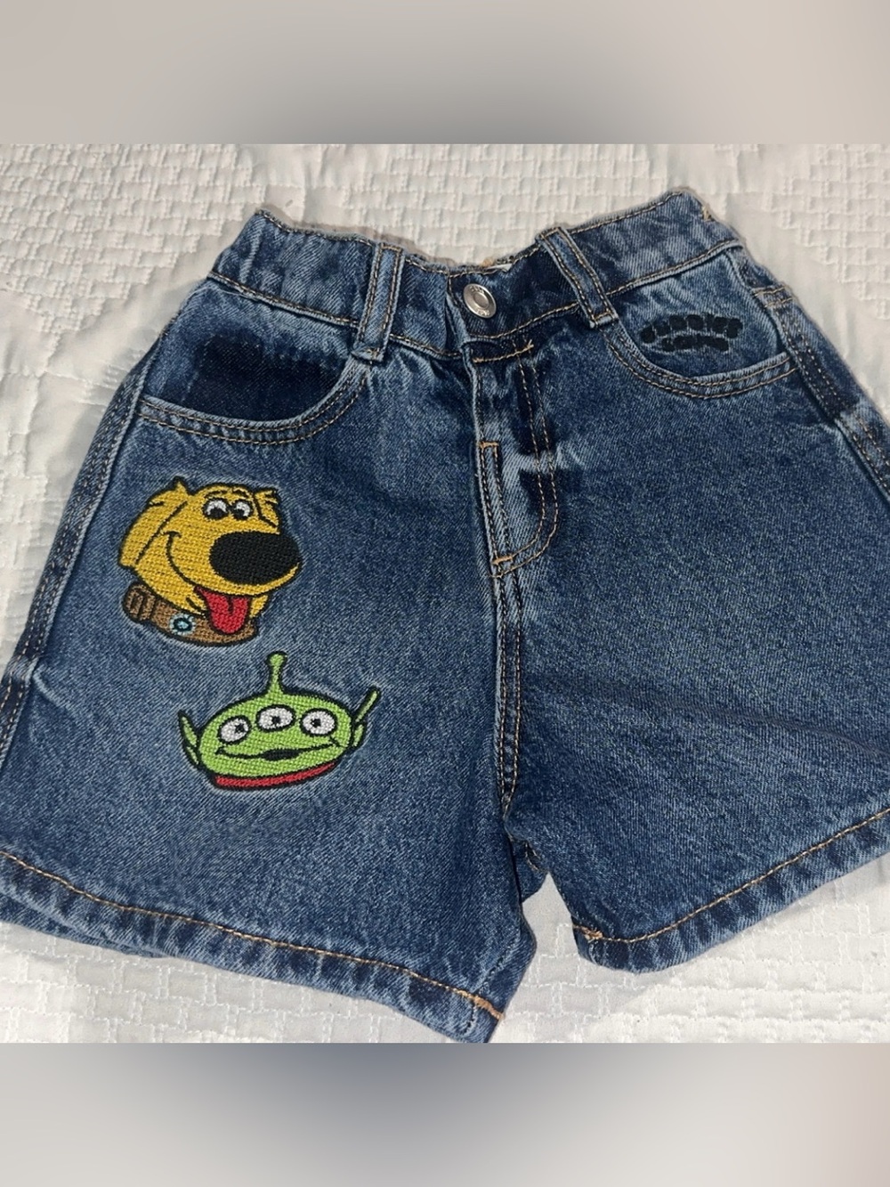 Zara Kids Denim Shorts with Cartoon Patch - Blue